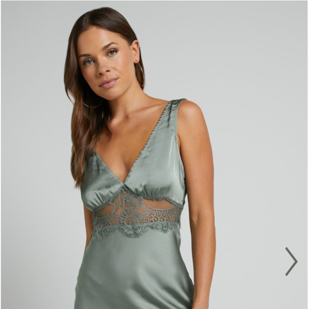 Showpo Sage Green Lace Detail Dress
